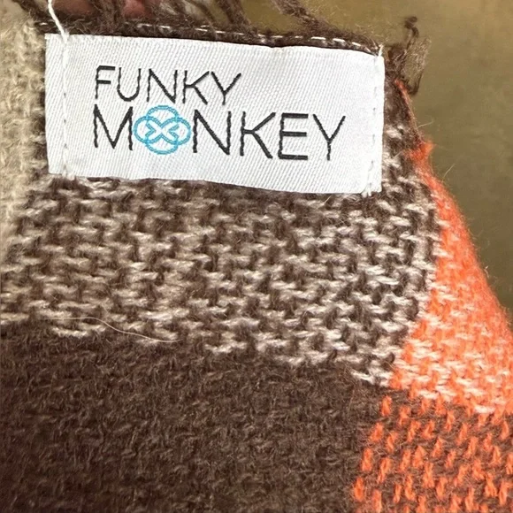Funky monkey oversized plaid shawl scarf earth tone colors EUC - Picture 5 of 5